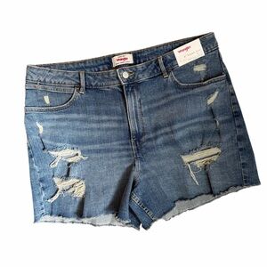 Wrangler High Rise Distressed Denim Shorts 4" Frayed Hem Size 16W